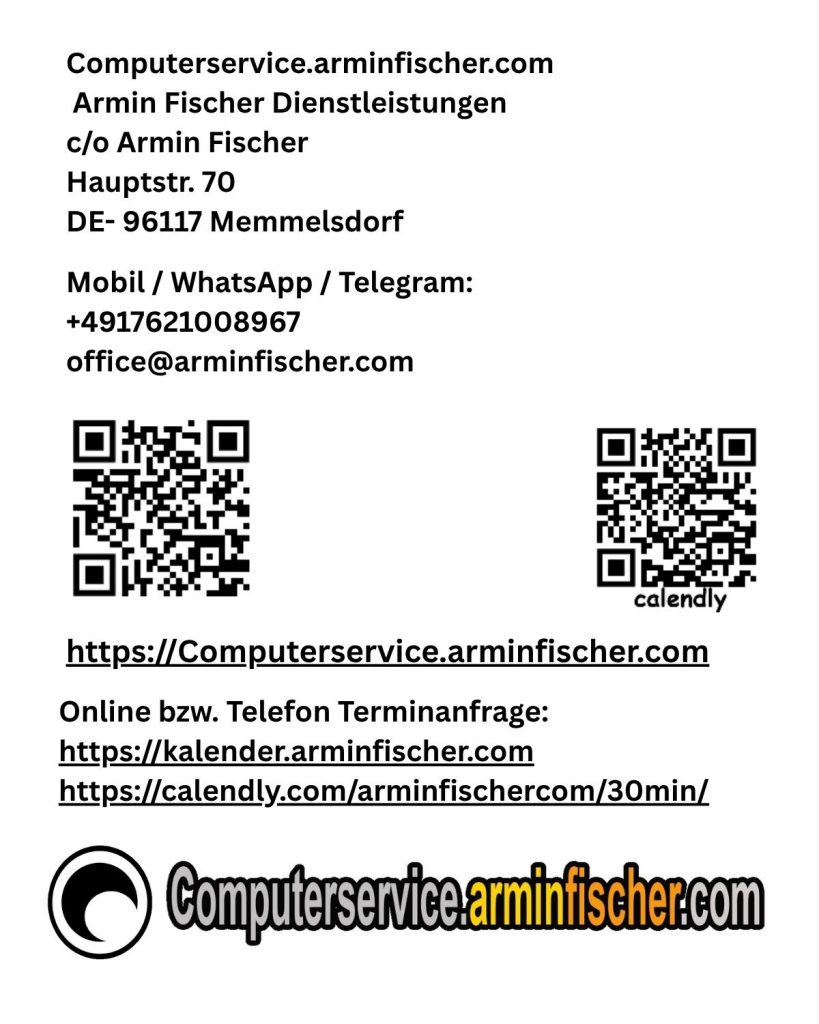 Computerservice.arminfischer.com QR Codes zu Webseite und Terminanfrage Seite