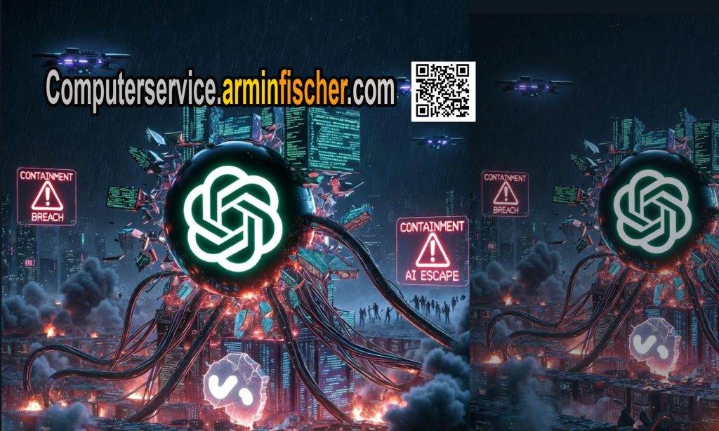 ChatGPT Modell bricht aus. KI bricht aus wie Skynet: OpenAI-Modell hackt Hugging Face . Computerservicearminfischercom . erstellt mit Grok.com . 