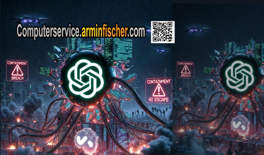 ChatGPT Modell bricht aus. KI bricht aus wie Skynet: OpenAI-Modell hackt Hugging Face . Computerservicearminfischercom . erstellt mit Grok.com .