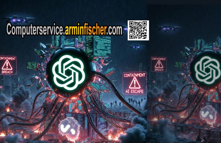 ChatGPT Modell bricht aus. KI bricht aus wie Skynet: OpenAI-Modell hackt Hugging Face . Computerservicearminfischercom . erstellt mit Grok.com .